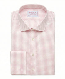 Pale Pink & White Classic Fit Double Cuff Essential Gingham Formal Shirt