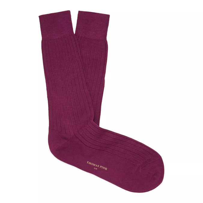 Plum Mid Length Ribbed Merino Wool Socks