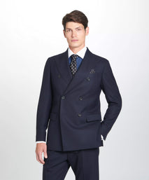 Navy Tailored Fit Chalk Stripe Double Breasted Jacket
