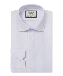 Pale Blue & White Slim Fit Formal Dobby Satin Stripe Shirt