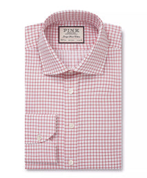 White & Red Tailored Fit Twill Graph Check Formal Shirt