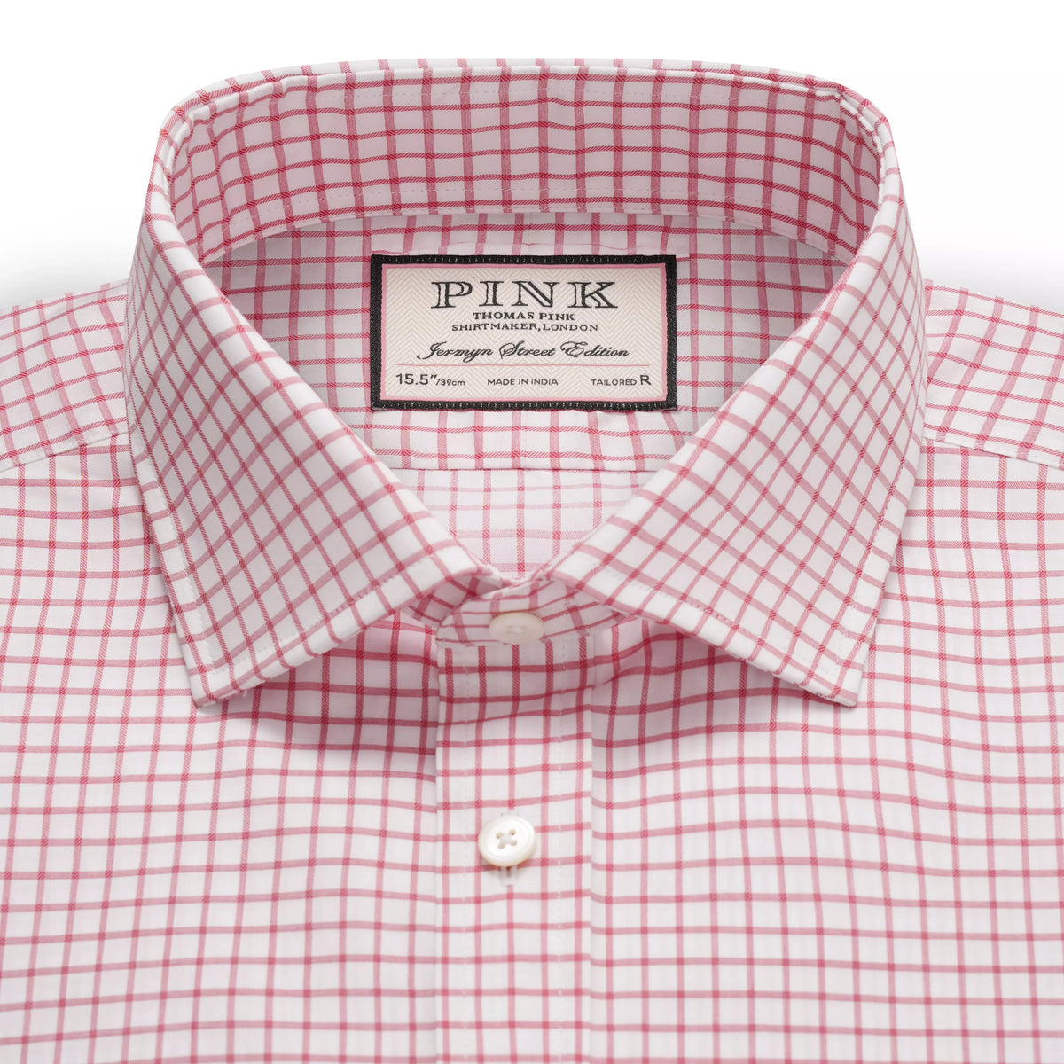 White & Red Tailored Fit Twill Graph Check Formal Shirt