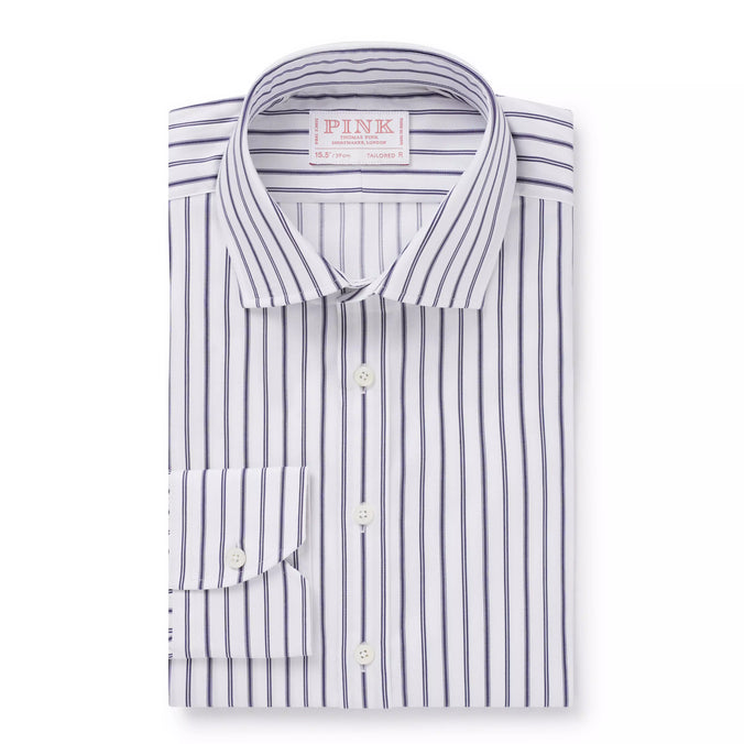 White & Navy Tailored Fit Multi Stripe Formal Shirt