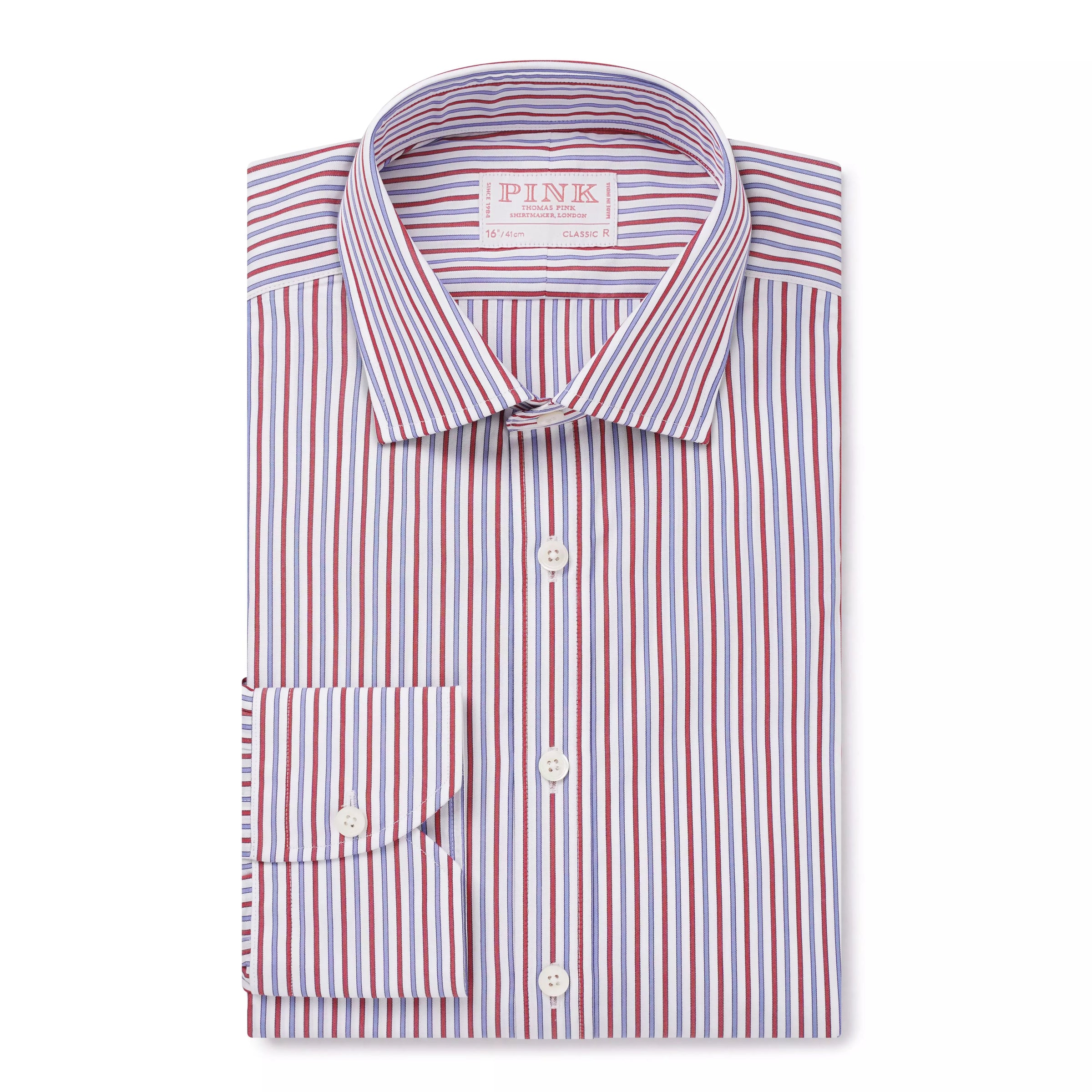 White & Multi Classic Fit Track Stripe Formal Shirt