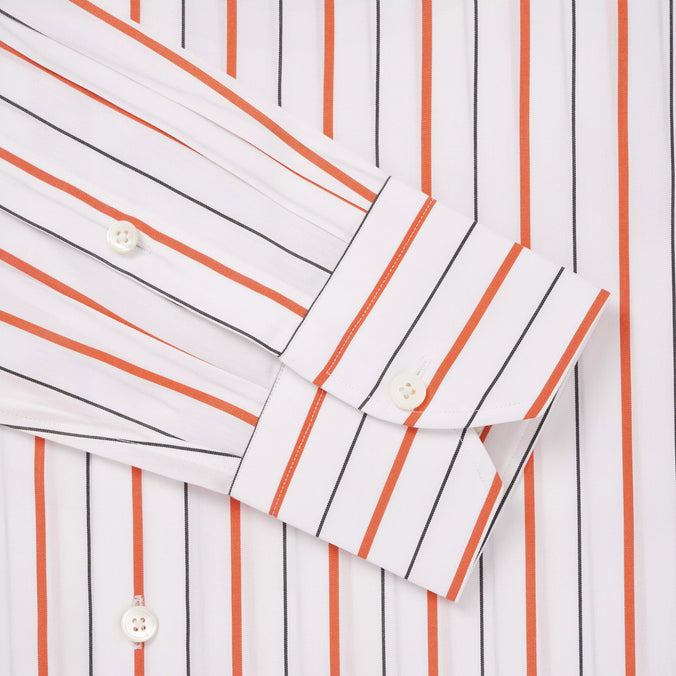 White & Orange Tailored Fit Wide Set Stripe Formal Shirt